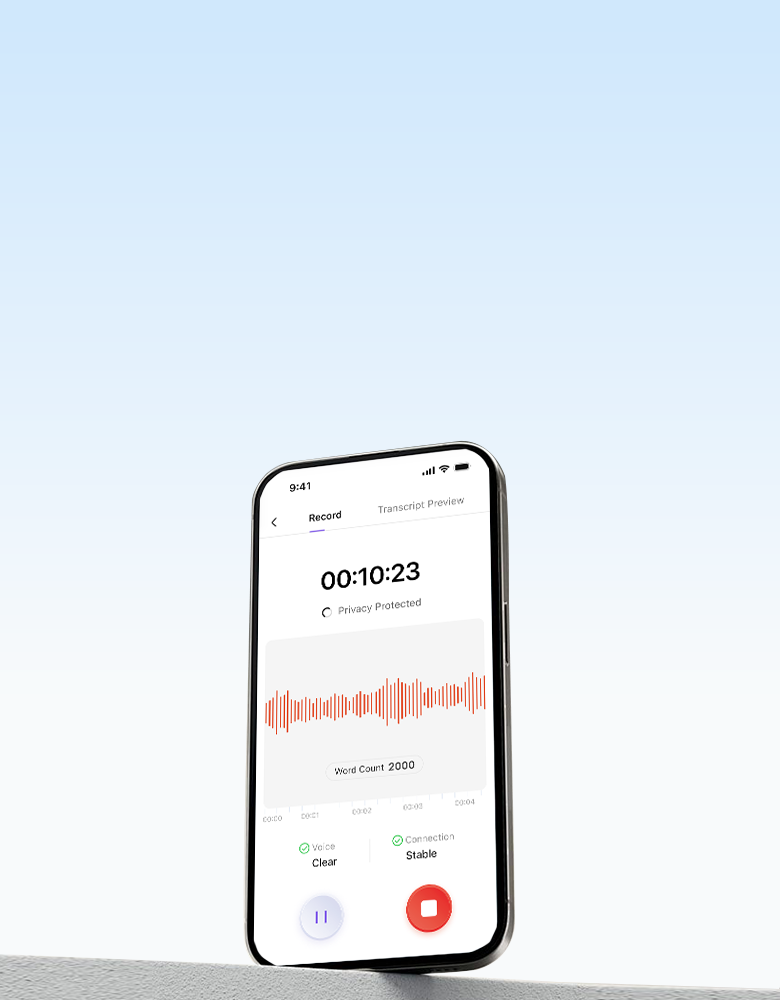 CoHear mobile meeting recording and transcript preview